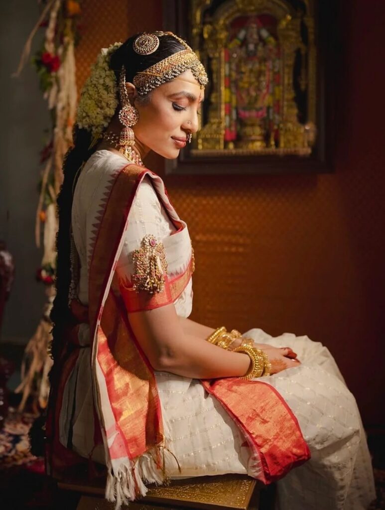 Timeless Elegance of Silver Bajuband and Yellow Bridal Saree for a Radiant Bridal Look